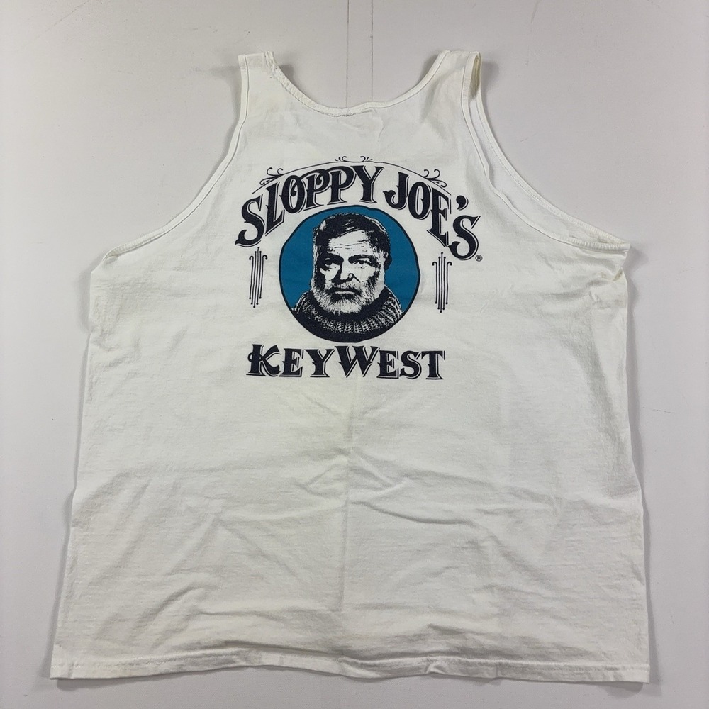 Vintage Sloppy Joe's Shirt Mens Large White Key West Tank Graphic Tee Cotton